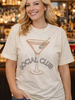 Social Club Rhinestone Olive Martini T-shirt
